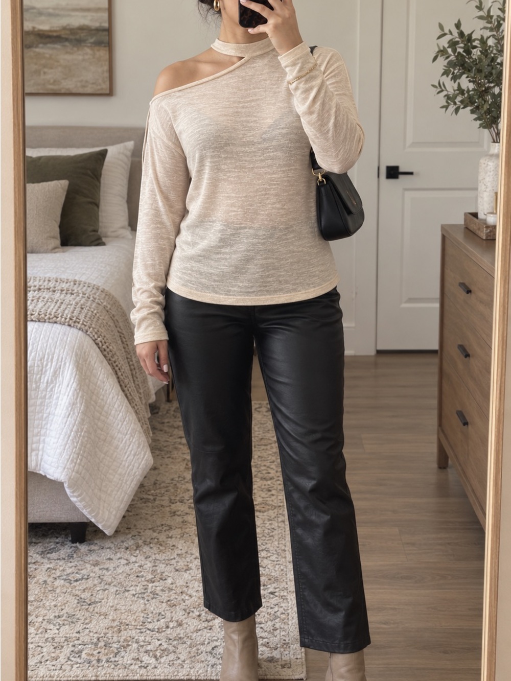Sanctuary Asymmetric Off-Shoulder Knit Top in Beige-Cream